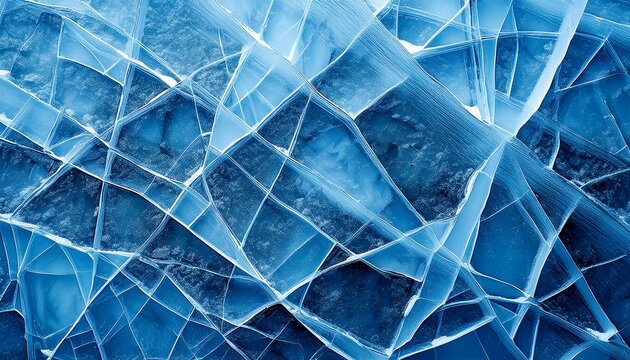 Abstract Natural Ice Texture Freezy Ice Surface Blue Backdrop With Cracks And Scratches On Frozen Water Banner