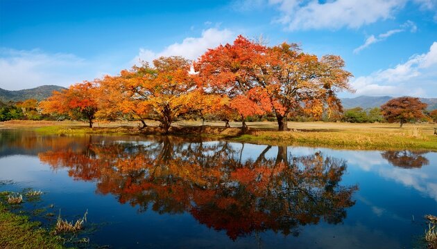 Tallow Tree Autumn Colors Reflected In Pond