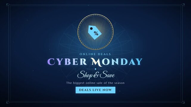 Cyber Monday online sale elegant neon promotion animation with price tag on dark background