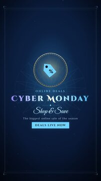 Cyber Monday online sale elegant neon promotion animation with price tag on dark background