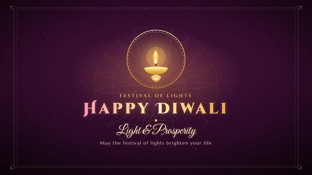 Happy Diwali elegant gold greeting animation with decorative lantern and ornamental frame
