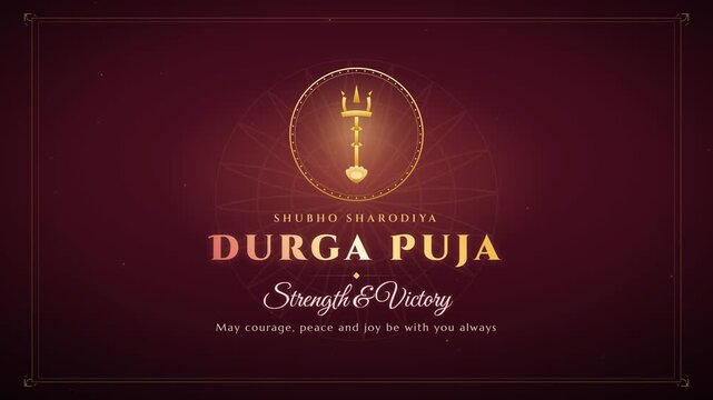 Durga Puja elegant gold greeting animation with rangoli mandala and ornamental frame