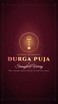 Durga Puja elegant gold greeting animation with rangoli mandala and ornamental frame