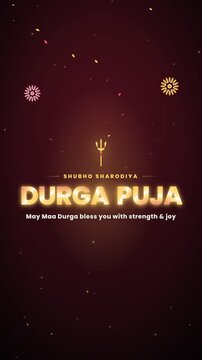 Durga Puja elegant gold greeting animation with rangoli mandala and ornamental frame