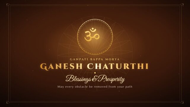 Ganesh Chaturthi elegant gold greeting animation with marigold flower and ornamental frame