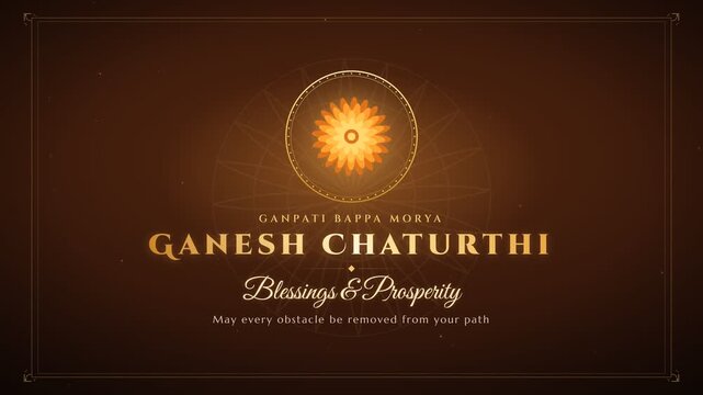 Ganesh Chaturthi elegant gold greeting animation with marigold flower and ornamental frame