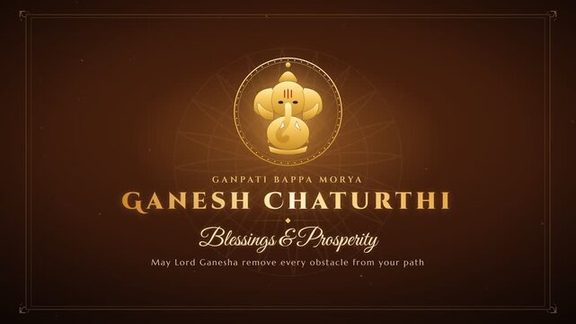 Ganesh Chaturthi elegant gold greeting animation with marigold flower and ornamental frame