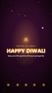 Happy Diwali elegant gold greeting animation with decorative lantern and ornamental frame