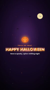 Happy Halloween elegant greeting animation with pumpkin and ornamental frame on dark background