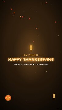 Happy Thanksgiving elegant golden greeting animation with wheat and ornamental frame
