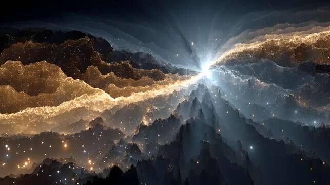 Dark Background Warm Gold Cool Silver Luminous Arc Converge Burst Light Points, Pange Question Answer Visualized Abstract Art, Commercial Backdrop For Cultural Audio Xianxia Magic Array Game