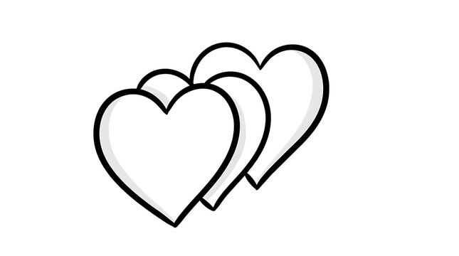 Two heart shapes in black outline on transparent background for love concepts