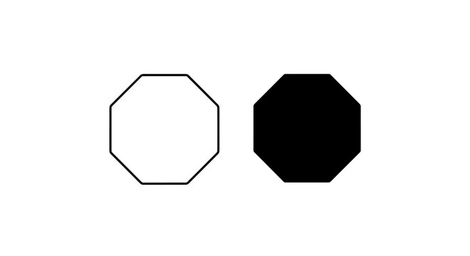 Octagon geometric shape outline and solid vector icons with geometric