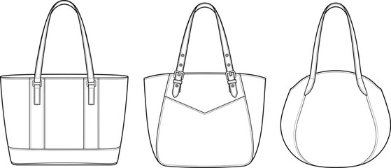 Women fashion bag sketch vector, handbag outline technical drawing template, shoulder tote bag line art template © VectoStudio