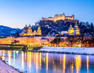 Fototapeta premium Salzburg Skyline at Dusk.