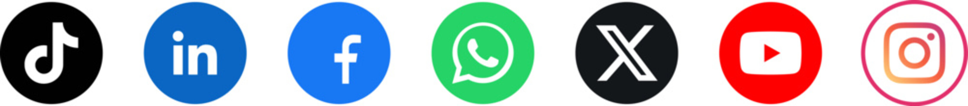 Social media branding icons set with diverse colors for tiktok linkedin facebook whatsapp.