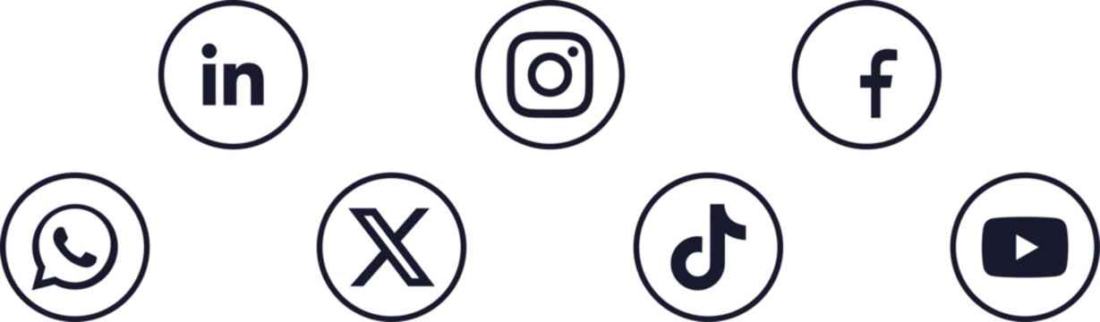 Professional social media icon set in outline style featuring linkedin instagram facebook.