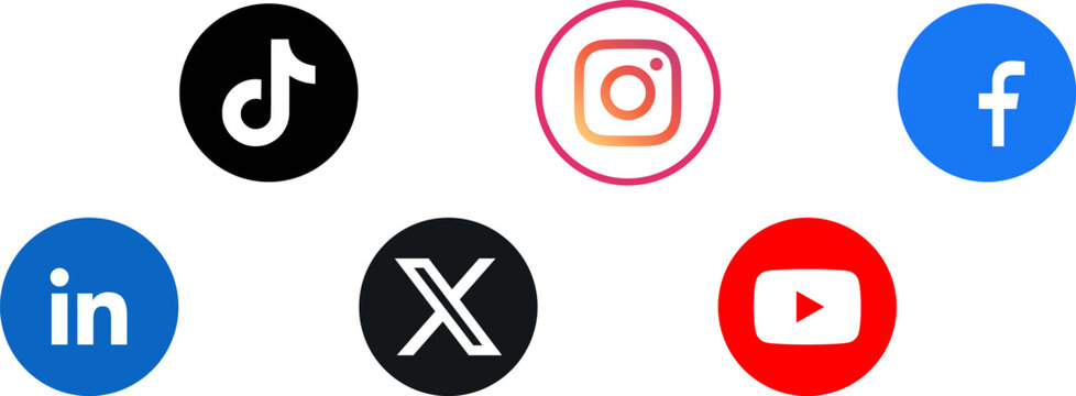 Set of social media icons including tiktok instagram facebook linkedin x and youtube logos.