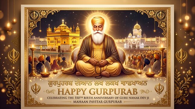 Guru Nanak Dev Ji Portrait, Golden Temple, Happy Gurpurab Celebration