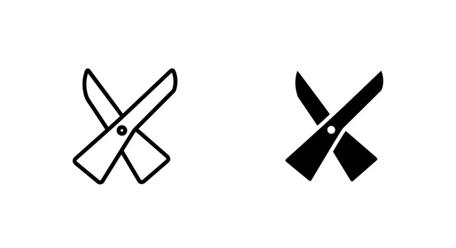 Set of garden pruning shears icons in outline and solid style