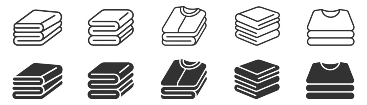 folded clothing stack icon set, vector illustration of towels and shirts on transparent background