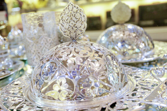 Decorative Metal Domes Over Serving Platters