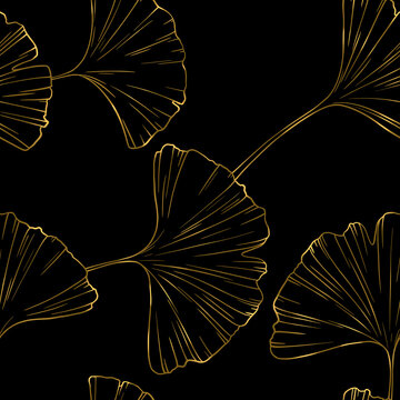 Seamless Pattern With Golden Ginkgo Leaves