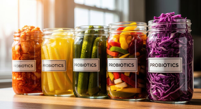 Fermented vegetables in glass jars promote gut health and disease prevention through microbiome research supporting natural probiotics benefits