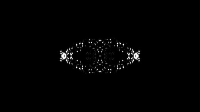 2D glitter star sparkle animation, white stars and bokeh lights sparkle, magic sparkles glitter line stars, pixie dust path, seamless shiny transition overlay on black screen background. 4k video