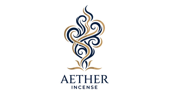 Elegant Aether Incense Logo Design Featuring Artistic Smoke Swirls.