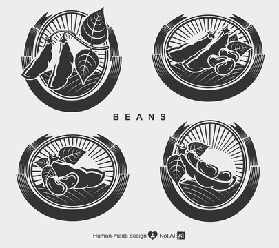 Beans label and icon set. Collection icons beans. Vector