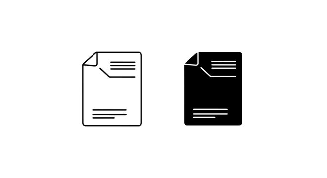 Paper note icons in outline and solid styles with document, business