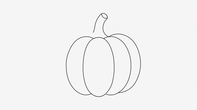 Simple line art animation showing step by step drawing of orange pumpkin.