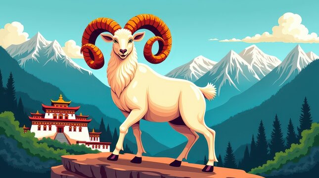 A colorful illustration of the majestic Buthan sheep