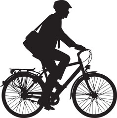 Fototapeta premium Businessman riding a bicycle silhouette, commuter cycling to work with messenger bag vector isolated on white background