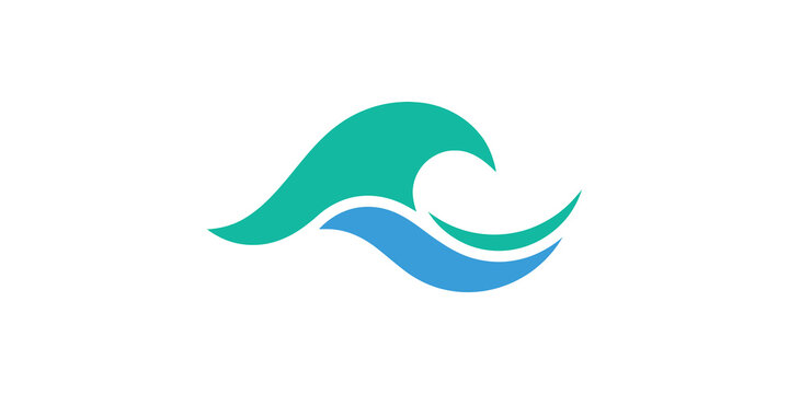 Abstract sea wave logo design element in turquoise and blue colors isolated on transparent background