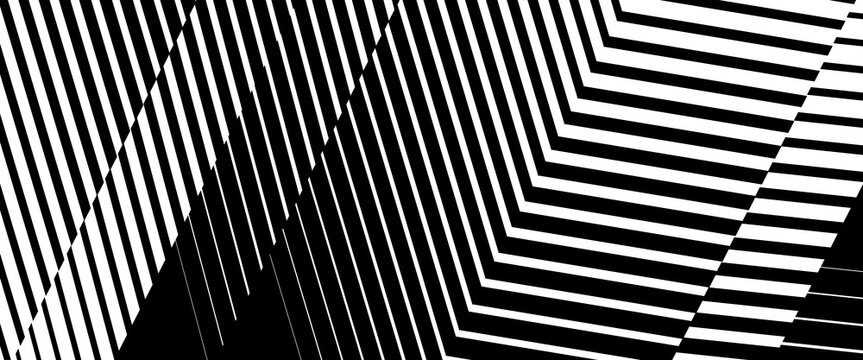 Abstract black and white geometric chevron pattern background with halftone diagonal lines. Minimalist monochrome vector texture with high contrast modern parallel stripes.