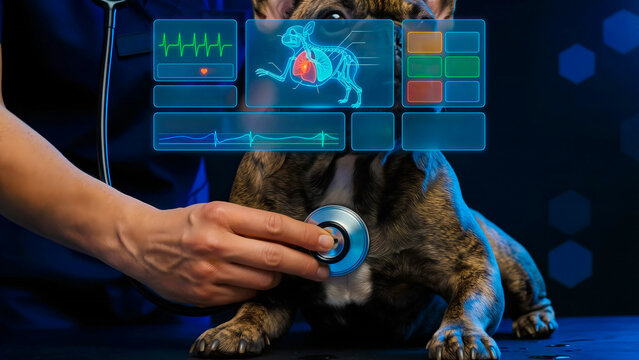 Specialized Canine Cardiology Analysis with Advanced Heart Sound Monitoring and Vital Signs Overlay for Precise Medical Diagnosis in Professional Veterinary Clinical Petcare Settings
