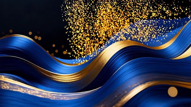 Blue and gold wavy abstract design