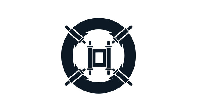 Minimalist vector icon of a torah scroll inside a target symbol.