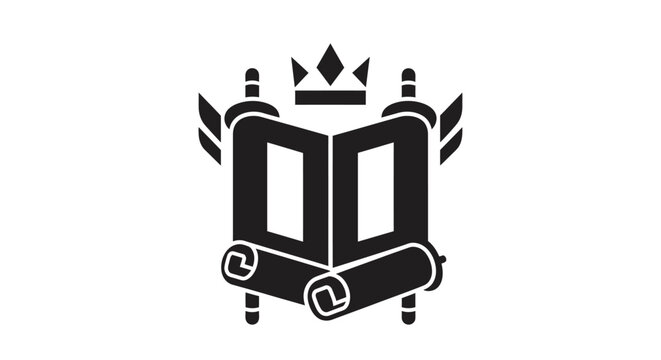 Black and white vector illustration of a Torah scroll icon with a crown.