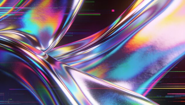 Abstract holographic iridescent background with liquid metallic chrome sheen and vibrant pearl colors