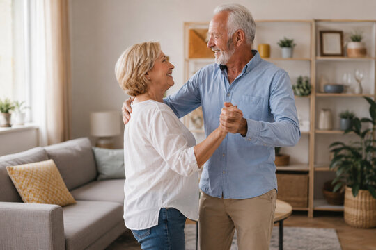 Senior Couple Dancing in Bright Living Room