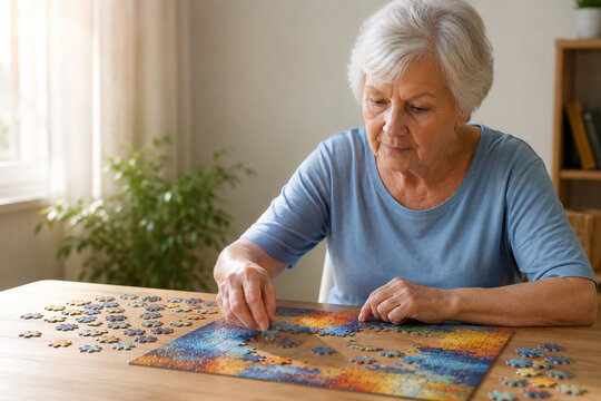 Senior Woman Working on Jigsaw Puzzle
