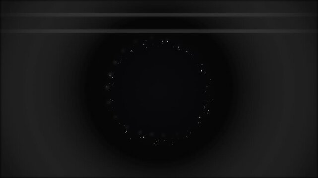 Abstract circle of glowing light particles on a dark glitch background