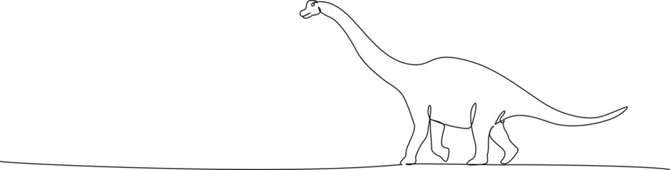 continuous line drawing of a sauropod dinosaur, brachiosaurus side view line art vector illustration © Christian Horz