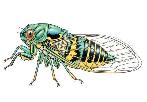 Colorful cicada insect illustration with detailed wings