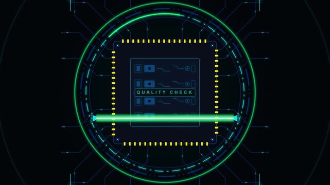 Digital check hud animation: microchip scanning process for tech industrial semiconductor