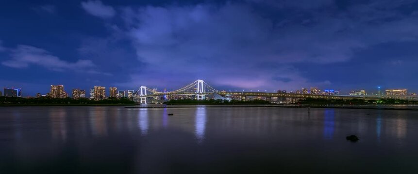 (SDR Timelapse) Cinematic Timelapse of Rainbow Bridge and Tokyo Skyline at Night (cinemascope 2.39:1 Aspect Ratio)