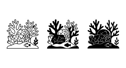 Coral Reef Icons Set, Marine Life Vector Graphics, Underwater Ecosystem Illustrations, Aquatic Nature Elements © md